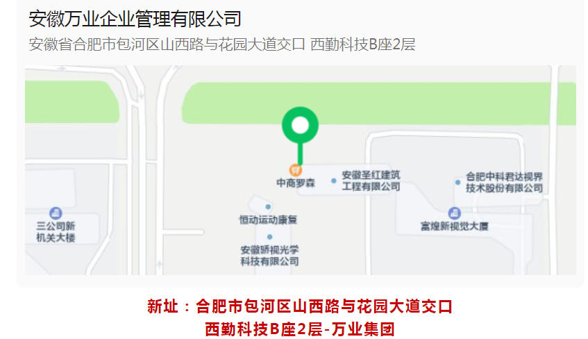 新址：合肥市包河區(qū)山西路與花園大道交口-西勤科技B座2層-萬業(yè)集團(tuán)
